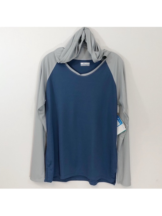 Columbia Tops - Columbia Two-Tone Hooded Raglan Long Sleeve Top in Navy and Light Gray